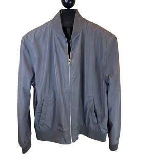 H&M‎ Men Gray Bomber Jacket L Lightweight Zip Front Casual Outerwear